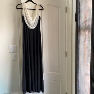 Long silk black dress beaded white top